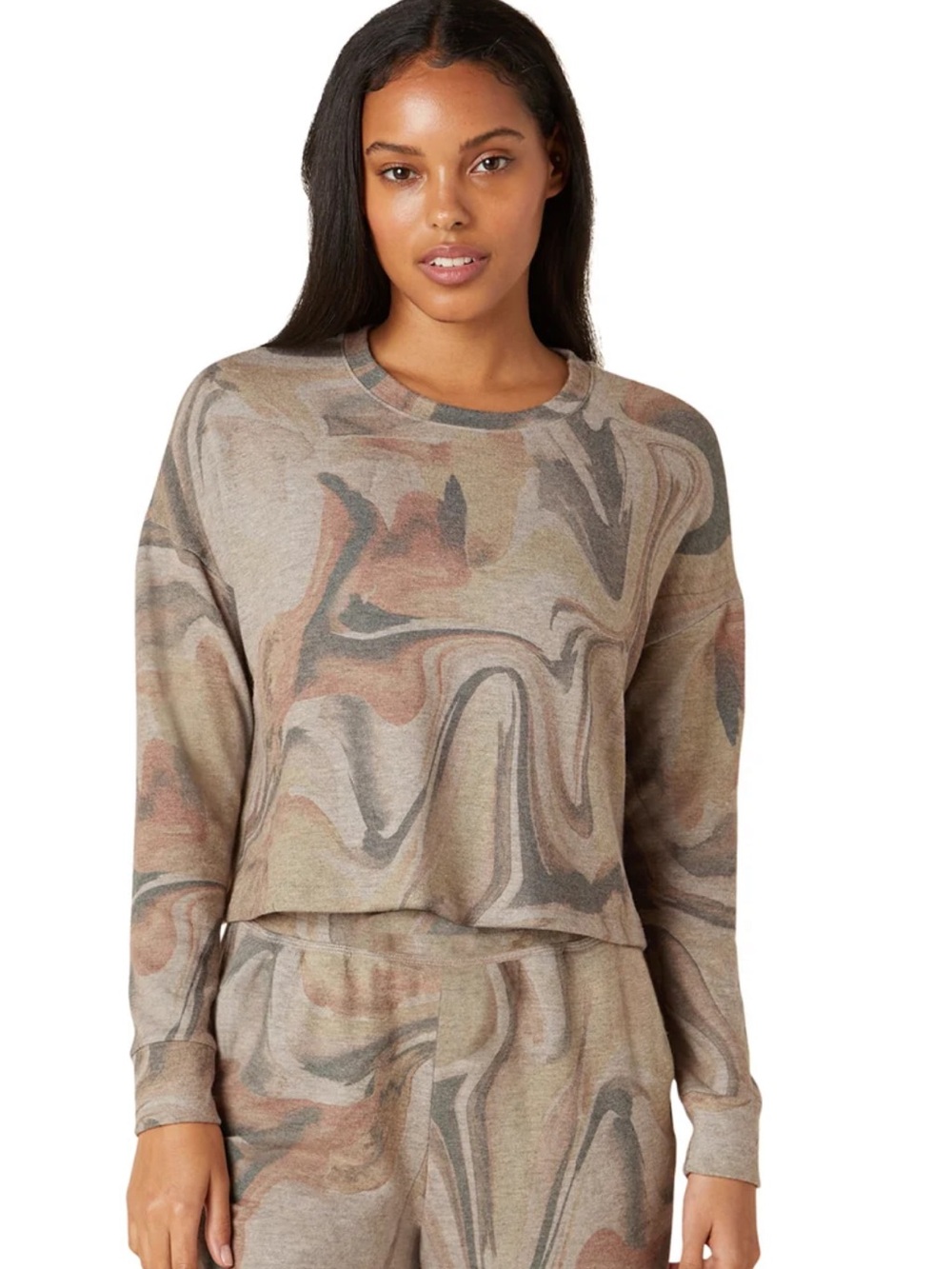 Beyond Yoga Brushed Up Cropped Pullover Natural Marble Size M